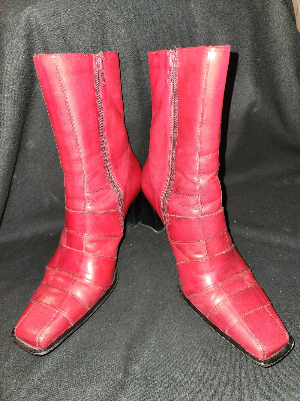 Bakers Red Leather Mid-Calf Men's Boots with Square Toe #443